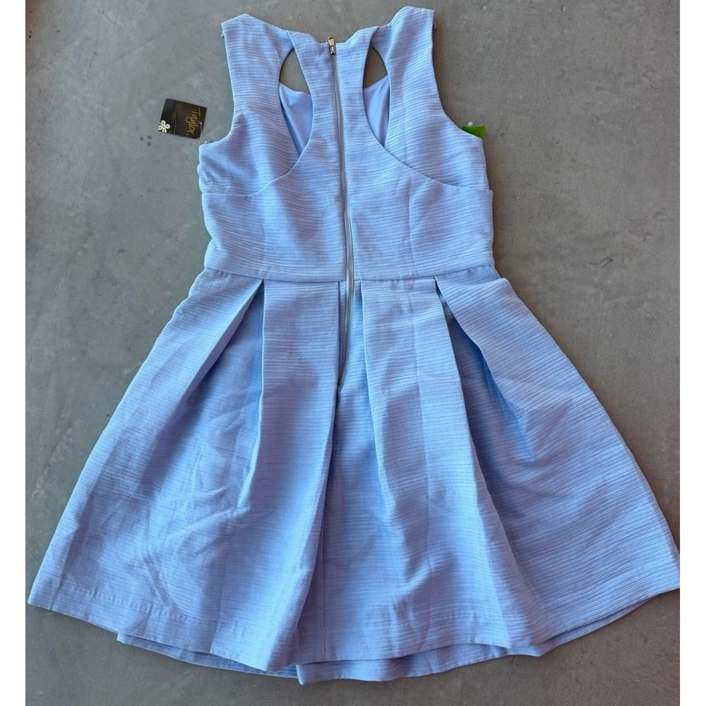 NWT Taylor Dress Women's 2 Periwinkle Blue Fit Flare Pleated Keyhole Cocktail